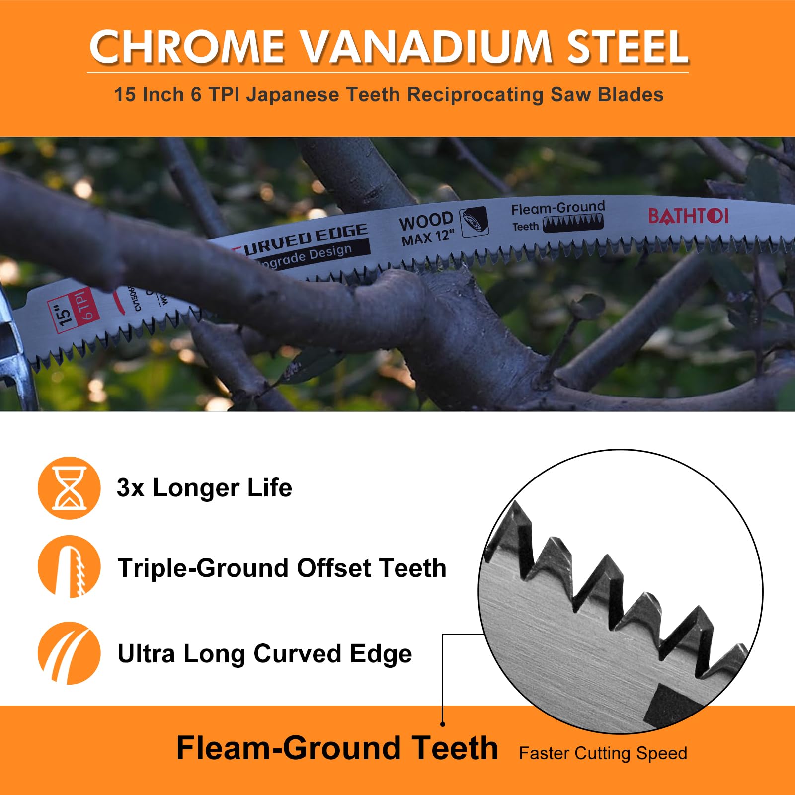 5 Pack 15 Inch 6 Tpi Japanese Teeth Reciprocating Saw Blades for